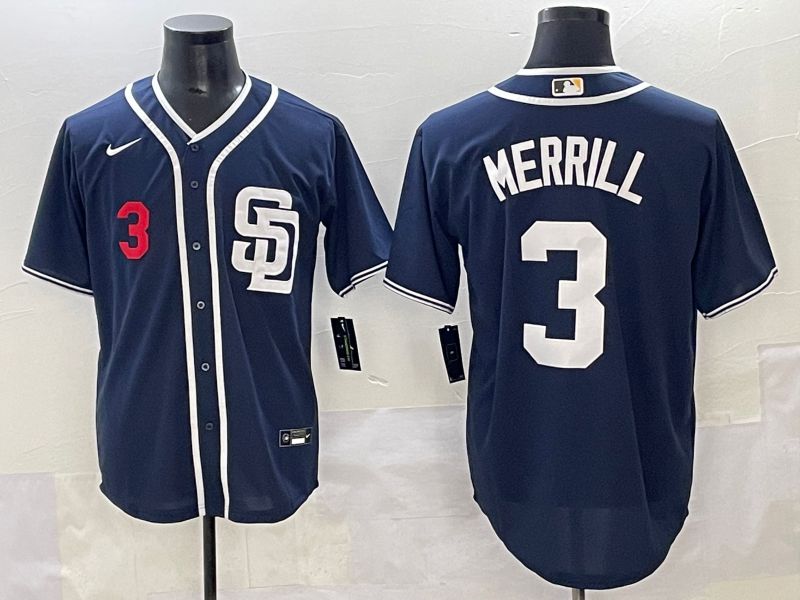 Men 2025 San Diego Padres 3 Merrill Dark Blue Game Nike MLB Jersey style 4